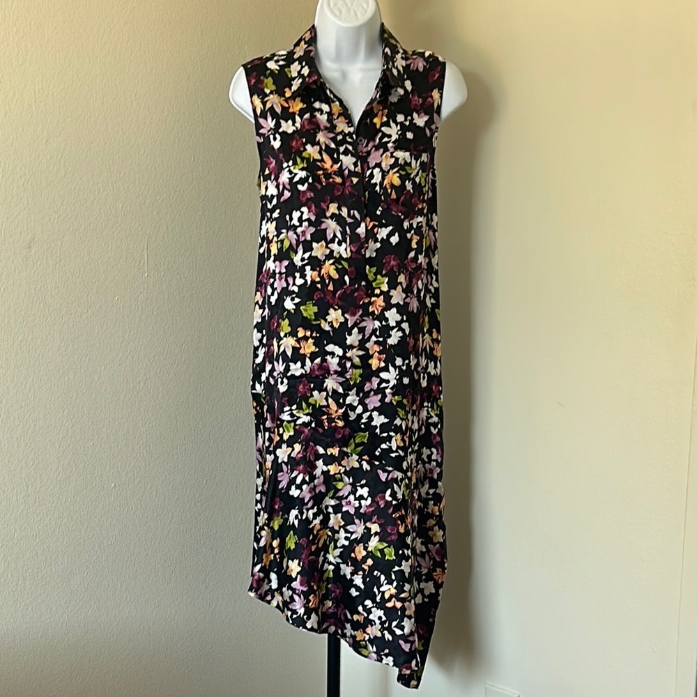 Equipment Silk Black Multicolor Floral Midi Dress